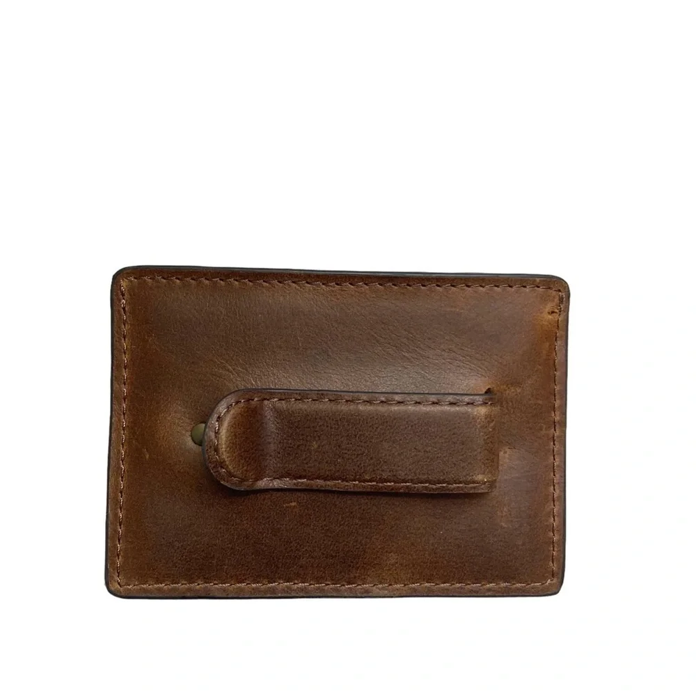 Frye brown leather money clip card holder